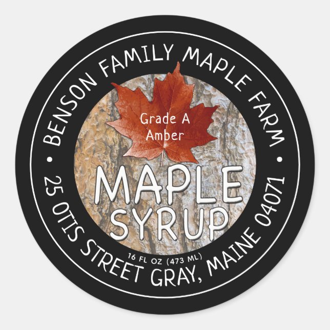 Redigerbar etikett för Maple Syrup Red Löv Träd Ba (Framsida)