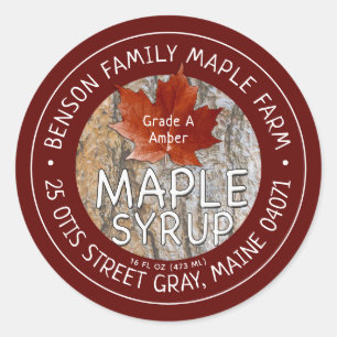 Redigerbar etikett för Maple Syrup Red Löv Träd Ba
