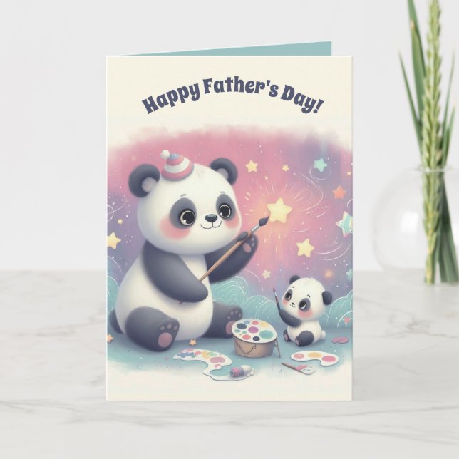 Redigerbar Fadersdagskort med Panda och unge Kort (Framsida)