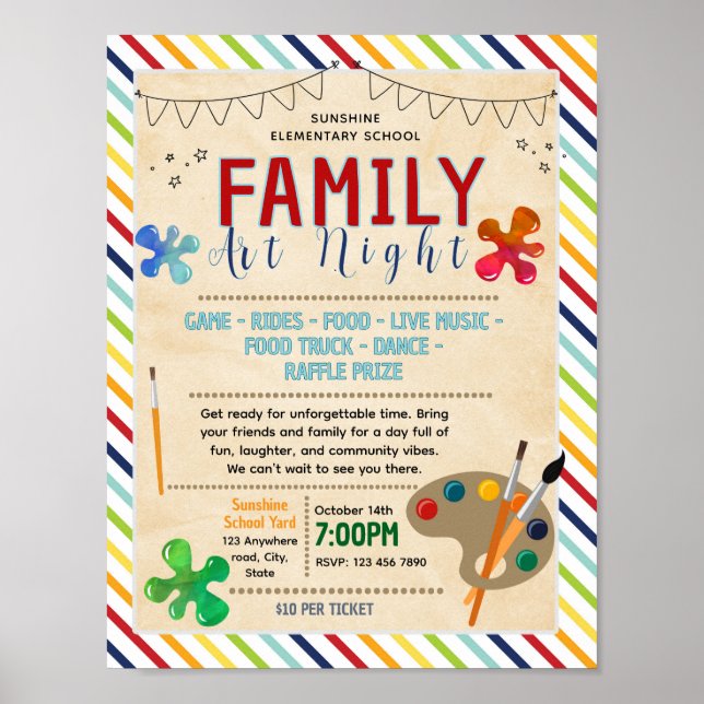 Redigerbar familje konst natt fundraiser flygblad poster (Framsidan)