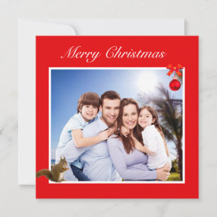 Redigerbar familjefoto & Ekorre på röd jul