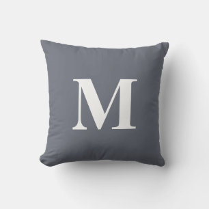 Redigerbar Färg Blå Vit Monogram Initial Kudde