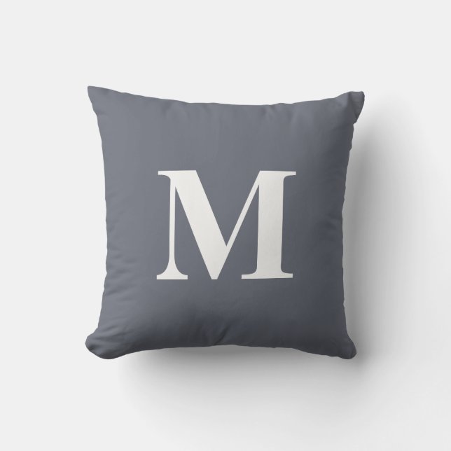 Redigerbar Färg Blå Vit Monogram Initial Kudde (Framsida)