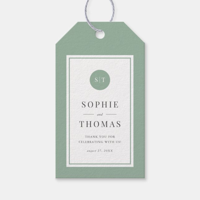 Redigerbar Färg Classic Round Monogram Bröllop Presentetikett (Framsidan)