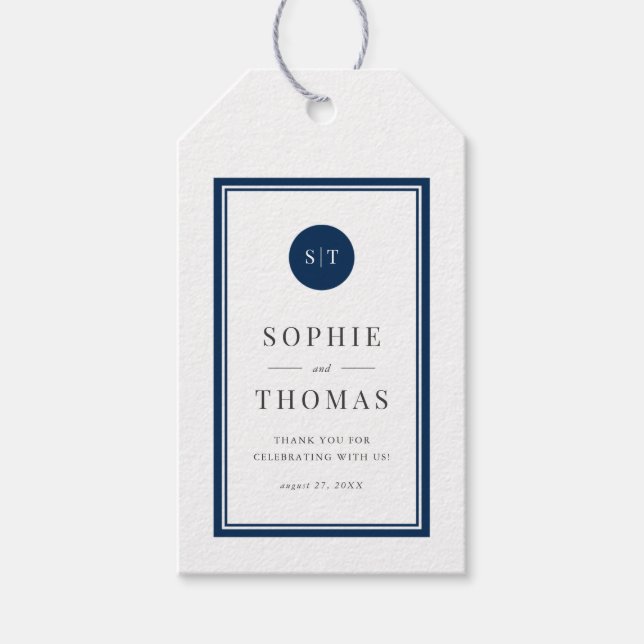 Redigerbar Färg Classic Round Monogram Bröllop Presentetikett (Framsidan)