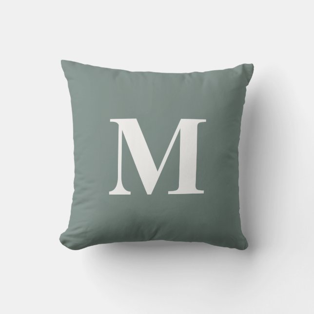 Redigerbar färg Grön Vit Monogram Initial Kudde (Framsida)
