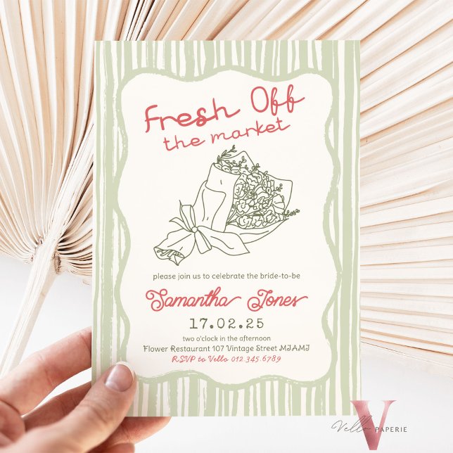 Redigerbar Färg handrawn färsk av marknadsbasprodu Inbjudningar (Skapare uppladdad)