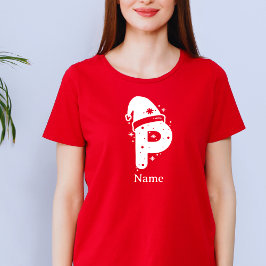 Redigerbar Färg Jul Monogram Anpassat Namn T Shirt
