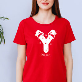 Redigerbar Färg Jul Monogram Anpassat Namn T Shirt