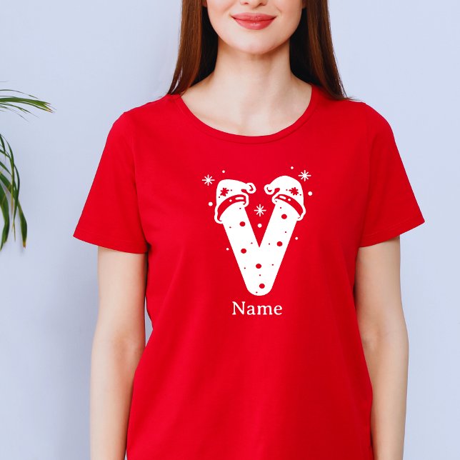 Redigerbar Färg Jul Monogram Anpassat Namn T Shirt (Skapare uppladdad)