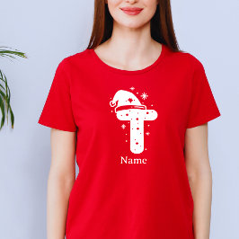 Redigerbar Färg Jul Monogram Anpassat Namn T Shirt