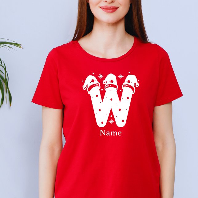 Redigerbar Färg Jul Monogram Anpassat Namn T Shirt (Skapare uppladdad)