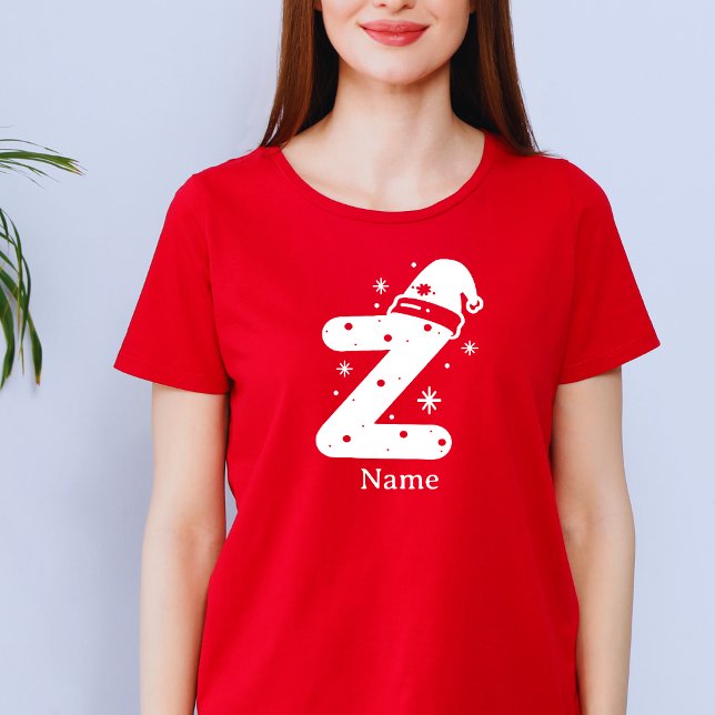 Redigerbar Färg Jul Monogram Anpassat Namn T Shirt (Skapare uppladdad)