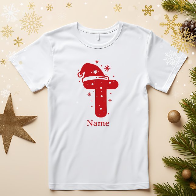 Redigerbar Färg Jul Monogram Anpassat Namn T Shirt (Skapare uppladdad)
