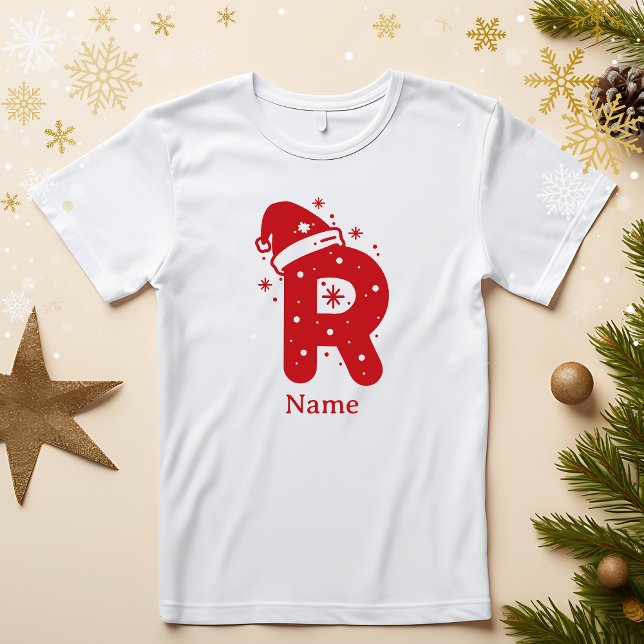 Redigerbar Färg Jul Monogram Anpassat Namn T Shirt (Skapare uppladdad)