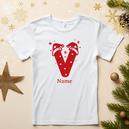 Redigerbar Färg Jul Monogram Anpassat Namn T Shirt