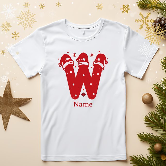 Redigerbar Färg Jul Monogram Anpassat Namn T Shirt (Skapare uppladdad)
