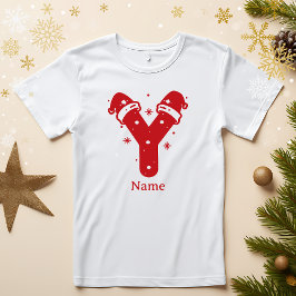 Redigerbar Färg Jul Monogram Anpassat Namn T Shirt