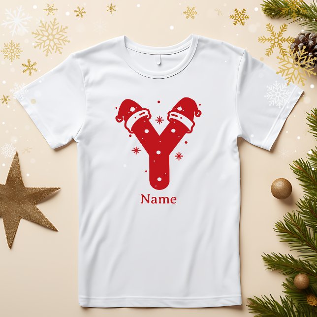 Redigerbar Färg Jul Monogram Anpassat Namn T Shirt (Skapare uppladdad)