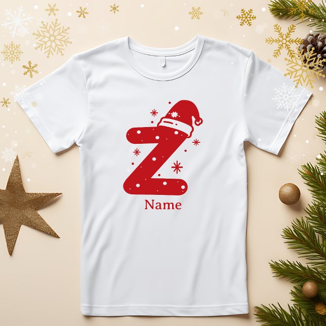 Redigerbar Färg Jul Monogram Anpassat Namn T Shirt (Skapare uppladdad)