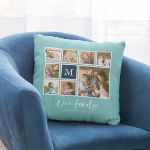 Redigerbar Färg Monogram Vår Familj Foto Collage Kudde