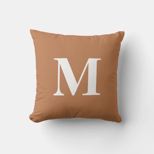 Redigerbar Färg Rost Orange Vit Monogram Initial Kudde (Framsida)