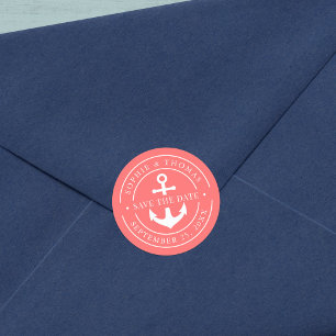 Redigerbar färg Vit kant Ankare Save the Date Runt Klistermärke