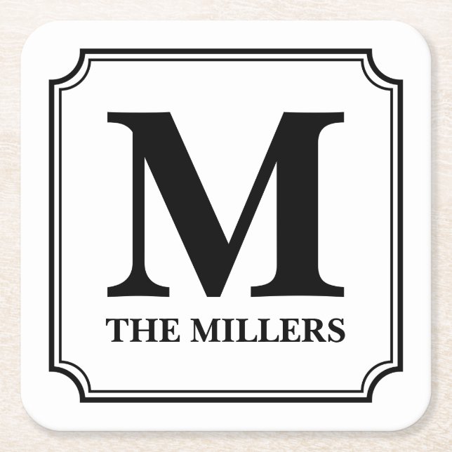 Redigerbar färgefternamn/Monogram för pub/middag Underlägg Papper Kvadrat (Framsidan)
