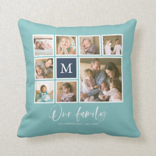Redigerbar färgMonogram vår familjfotoCollage Kudde