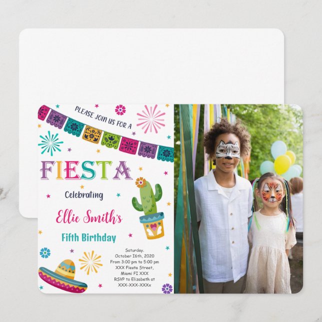 Redigerbar Fiesta Foto Inbjudan (Fram/baksida)
