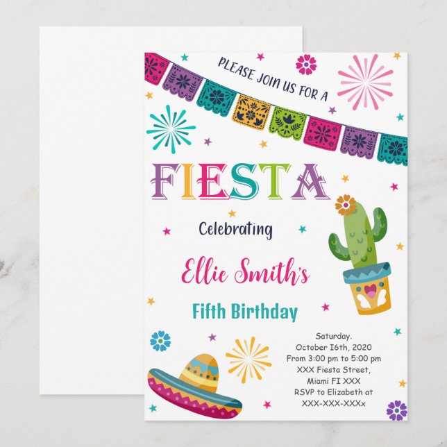 Redigerbar Fiesta-inbjudan Inbjudningar (Fram/baksida)