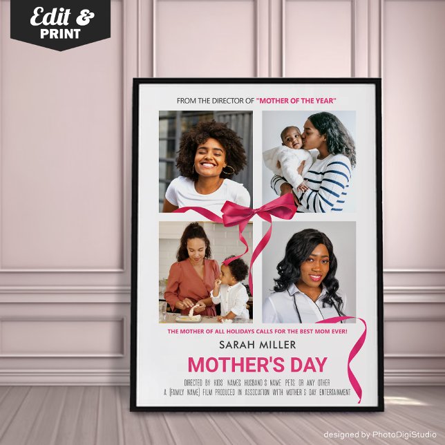 Redigerbar film Poster Mors dag Gift för Mamma (Personalized Mothers Day Movie Poster Gift, Custom Portrait Print for Mom, Unique Gift for Mom)