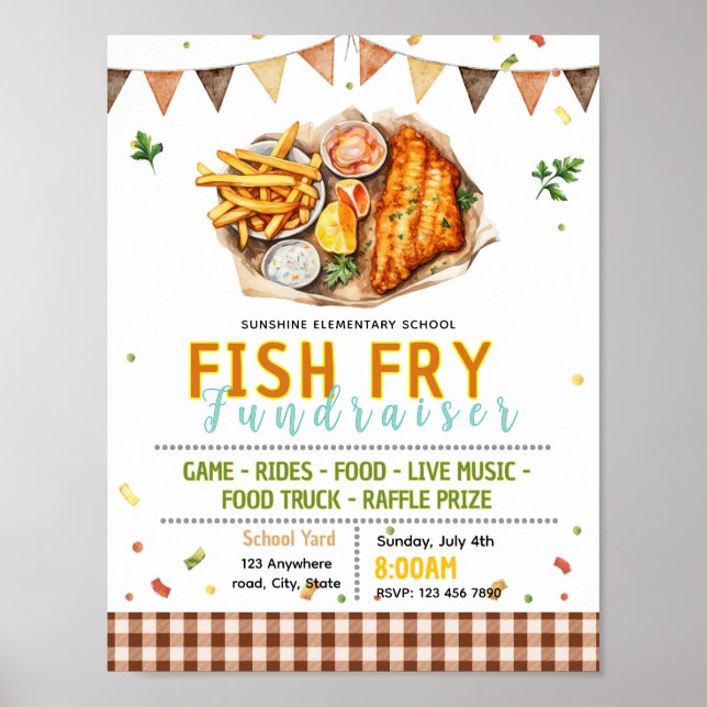 Redigerbar fisk-drivande fundraiser-flyer poster (Framsidan)