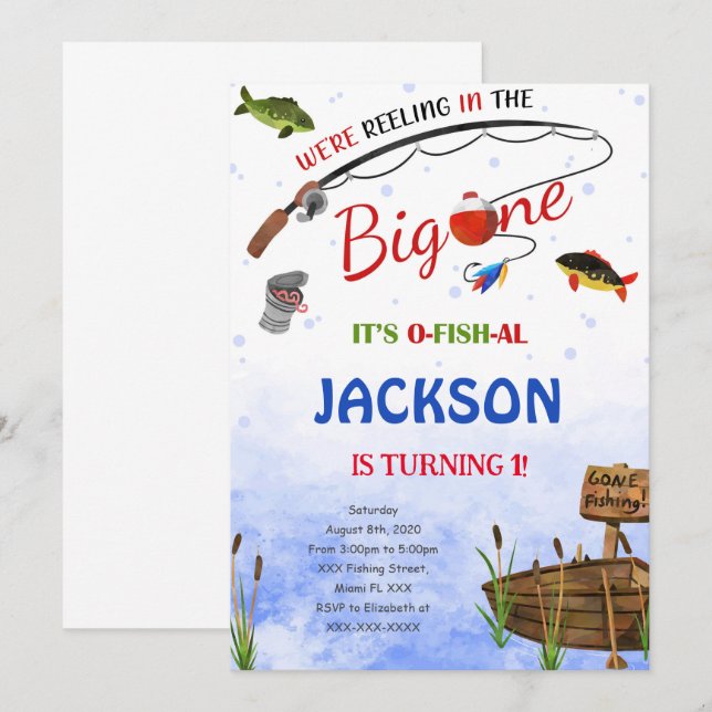 Redigerbar fiskebursdagsinbjudan inbjudningar (Fram/baksida)