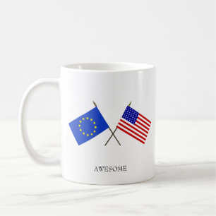 Redigerbar flagga av Europa & flagga av USA Kaffemugg