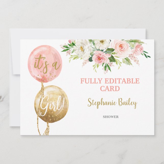 Redigerbar flickinbjudan om babydusch inbjudningar (Framsida)