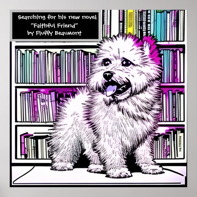 Redigerbar Fluffy Beaumont Hund Bibliotek Poster (Framsidan)