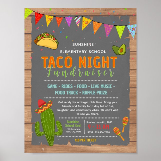 Redigerbar flugblad för tacosfiesta välgörenhet poster (Framsidan)