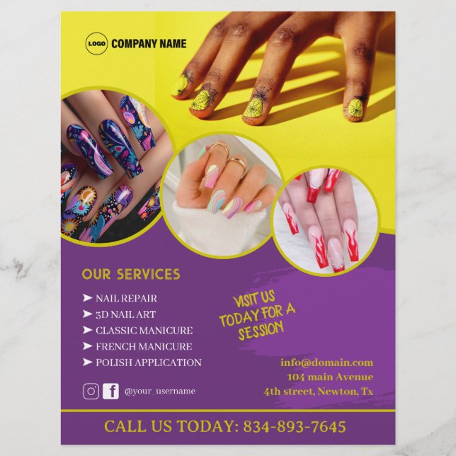 Redigerbar Flyer för Nail Art Services (Framsidan)