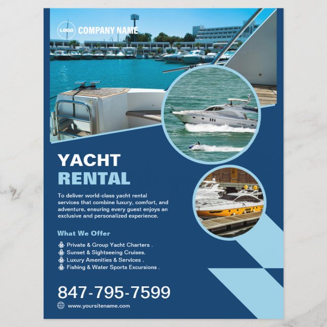 Redigerbar Flyer för Yacht Rental Anpassningsbar (Framsidan)