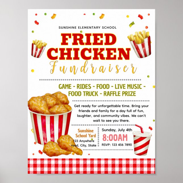 Redigerbar flygblad för fundraiser med stekt kyckl poster (Framsidan)