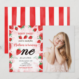 Redigerbar födelsedagsfotoinbjudan med jordgubbsmo inbjudningar
