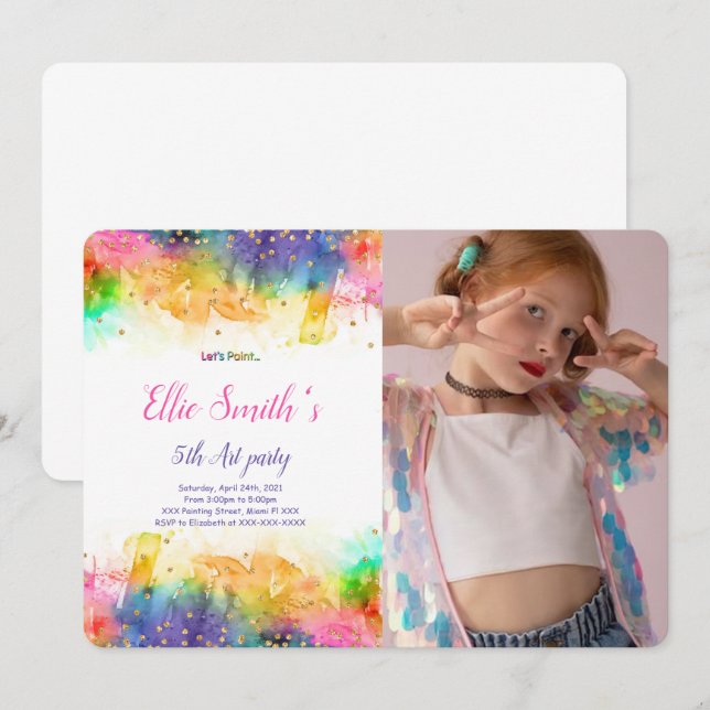 Redigerbar födelsedagsinbjudan med målning inbjudningar (Fram/baksida)