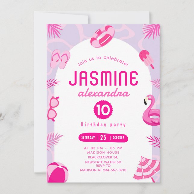 Redigerbar födelsedagsinbjudan till rosa Bassäng P Inbjudningar (Framsida)