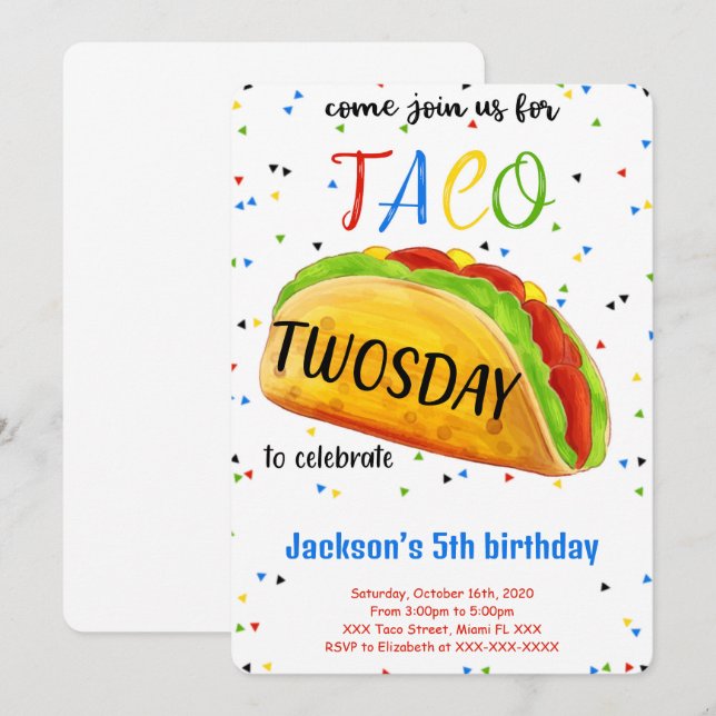 Redigerbar födelsedagsinbjudan till taco inbjudningar (Fram/baksida)