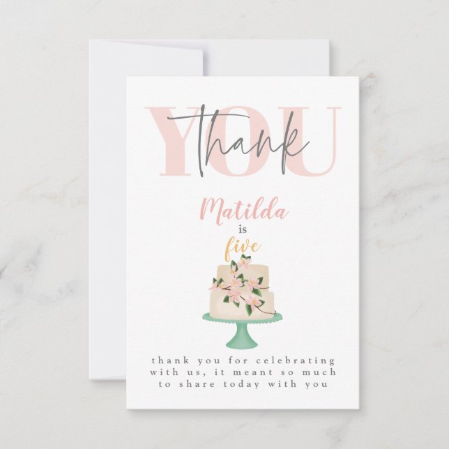 redigerbar födelsedagstårta fest tack kort (Framsida)