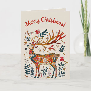 Redigerbar Folk Art Hjort Jul Kort