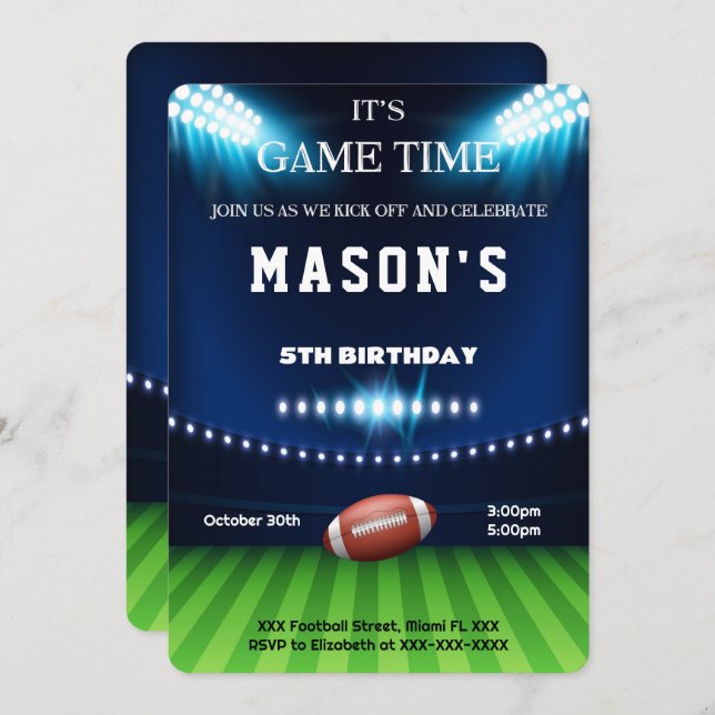 Redigerbar fotbollsfödelsedagsinbjudan inbjudningar (Fram/baksida)