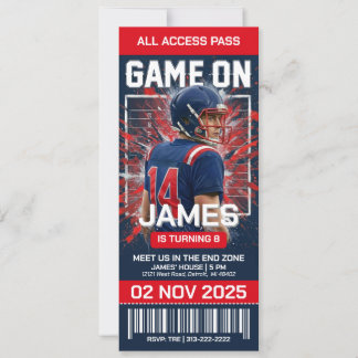 Redigerbar fotbollsticket födelsedagsinbjudan inbjudningar
