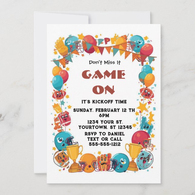 Redigerbar fotbollstinvitation till tittarparty 20 inbjudningar (Framsida)